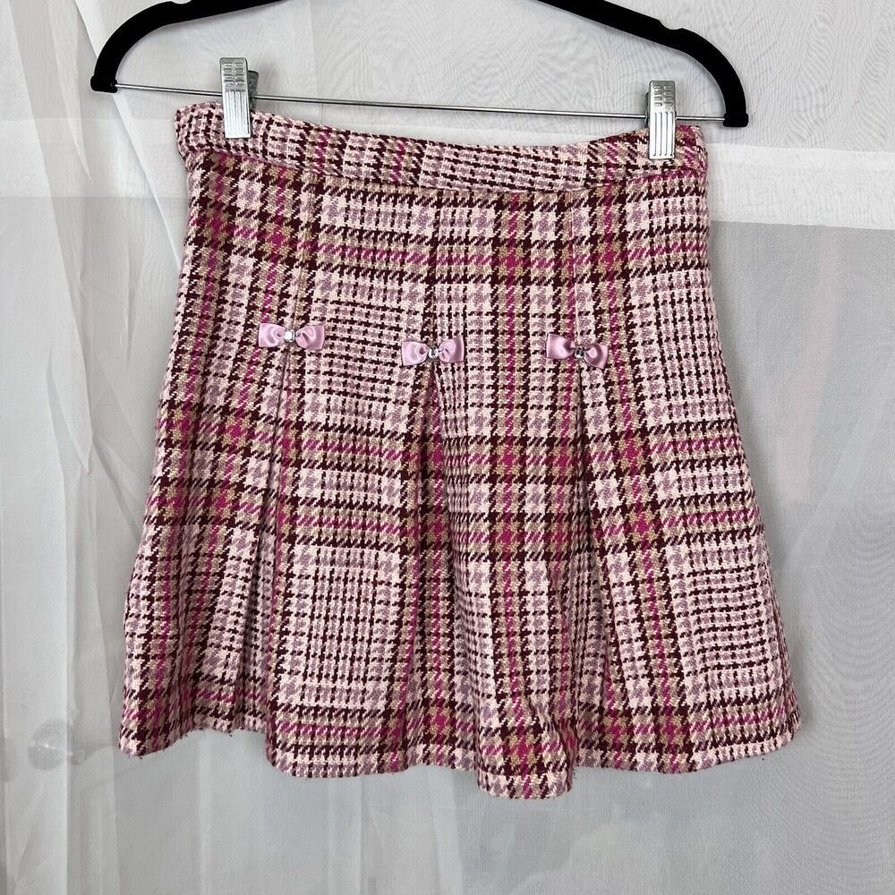 y2k style coquette mini skater skirt XS- bow detail tweed kawaii